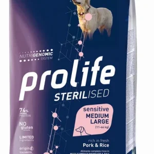 PROLIFE Cane Sterilised Sensitive Adult Pork &amp; Rice Medium/Large 2,5Kg