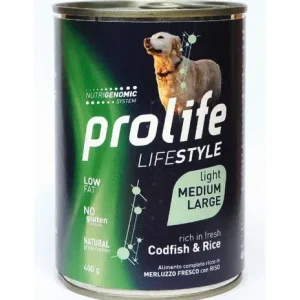 Prolife Light Adult Medium/Large Merluzzo E Riso per Cani