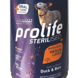 Prolife Sterilised Sensitive Adult Pork &amp; Rice Medium/Large Bocconcini Di Maiale E Riso Per Cani Adulti Sterilizzati 400g