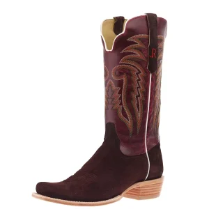 R Watson Boots Men's Chocolate Roughout Deer Vamp 13in Volcanic Red Top