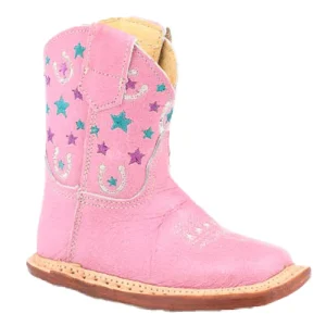 Roper Footwear Infant's Lucky Vintage Pink Leather Vamp Star Embroidered Top