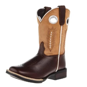 Roper Footwear Kid`s James Brown Leather Vamp w/ Tan Shaft Square Toe Boot