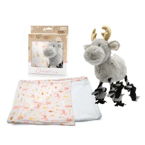 Set Regalo Cane Natale – Coperta Morbida e Peluche Renna