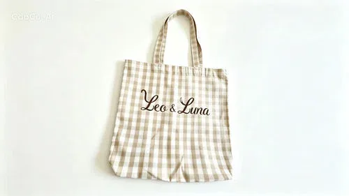 Shopper Cotone Quadretto Beige Ricamo Leo & Luna