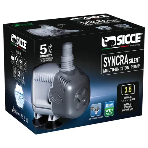 Sicce Syncra Silent 3.5 – Pompa di Ricircolo Regolabile per Acquari e Sump (2500 l/h)