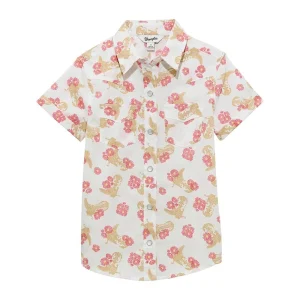 Wrangler Girl's Short Sleeve White/Coral Shirt