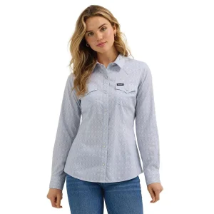 Wrangler Womens Blue Print Snap Shirt